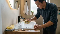 A pia de cerâmica volta a brilhar com 5 passos simples: medidas, tempo de ação e o cuidado que evita estragos